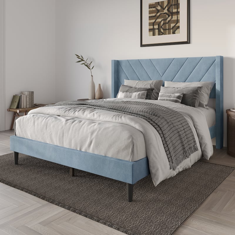 CraftPorch Sophisticated Wingback Upholstered Velvet Bed