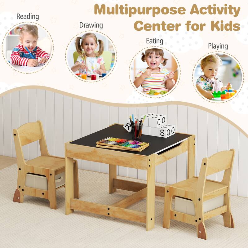 Gymax 3-In-1 Kids Table & Chairs Set w/Reversible