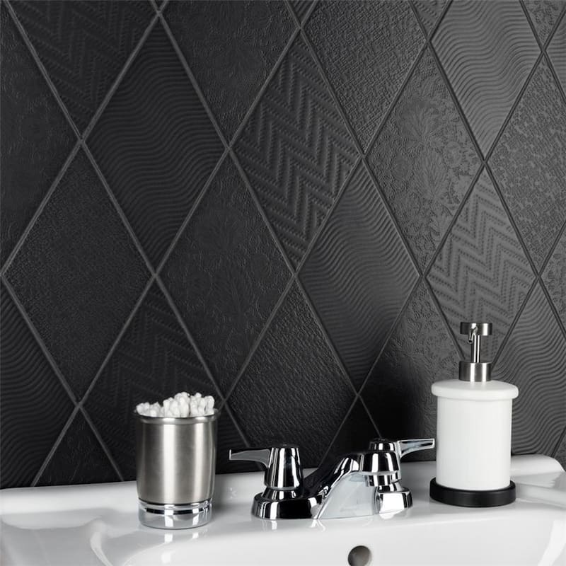 Merola Tile Rhombus Black 5-1/2" x 9-1/2" Porcelain Floor and Wall Tile