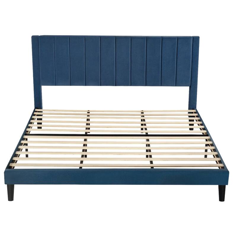 Modern Velvet Platform Bed Frame Full Size Upholstered - King