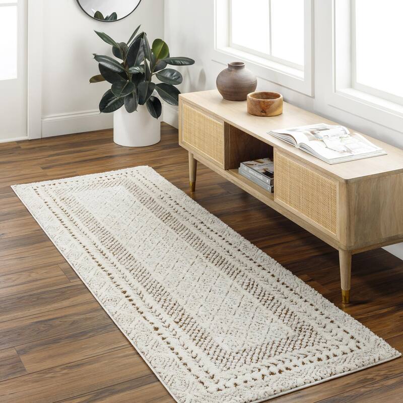 Livabliss Freud Bohemian Bordered Area Rug - 2' 7" x 7' 3" - Brown/Cream