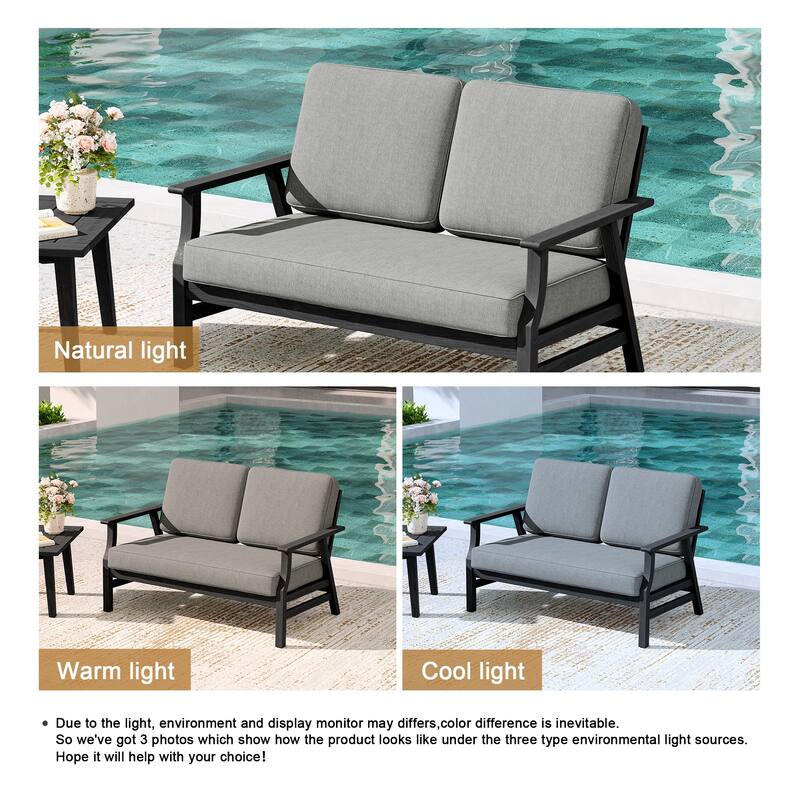 Teak Frame Outdoor Loveseat Daybed with Water-Resistant Cushions.