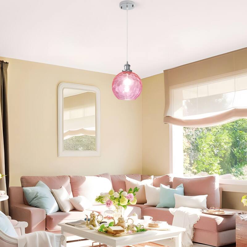 1-Light Metal Hanging Pendant Light with Glass Shade for Kitchen Island