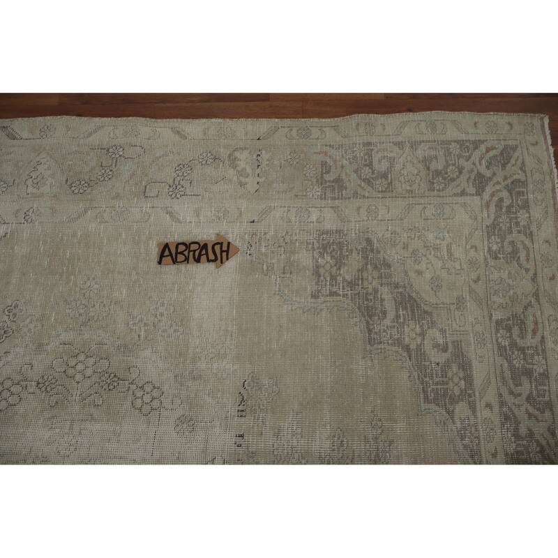 Hand Knotted Oriental 100% Wool Carpet Traditional Medallion Beige & Ivories Tabriz Area Rug - 10' 0'' X 6' 11''