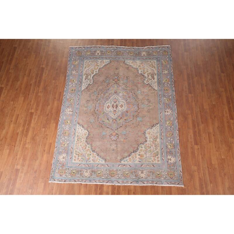 Tabriz Persian Vintage Area Rug Hand-Knotted Wool Carpet - 6'10"x 9'1"