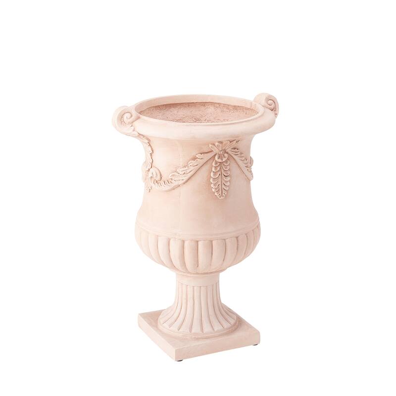 Christopher Knight Home - Fernrise 24.80"H Outdoor Classical Floral Relief Carvings MGO Urn Planter, Drainage Hole & Ventilation