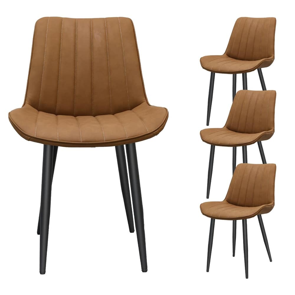 PU Leather Dining Chair with Metal Legs, Wave Pattern Upholstered Armless Chair Set of 4 for Kitchen, Restaurant, Living