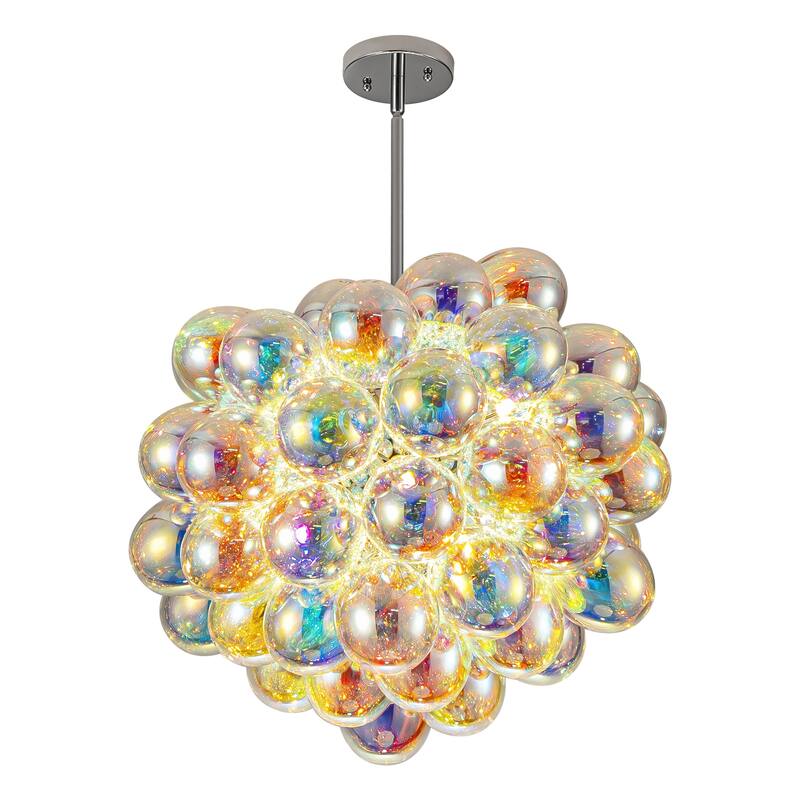6-Light Modern Glam Cluster Sputnik Iridescent Glass Globe Bubble Chandelier for Living/Dining Room