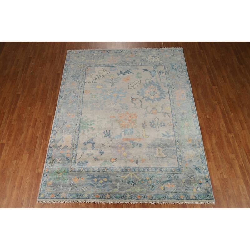 All-Over Oushak Indian Area Rug Hand-Knotted Wool Carpet - 7'10"x 10'0"