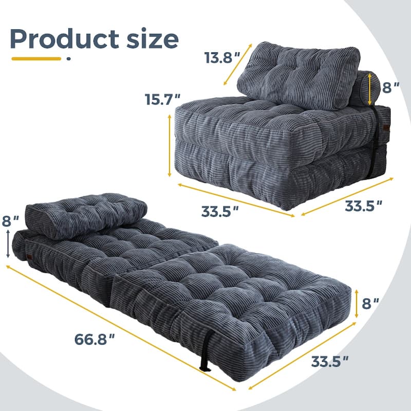 8"Corduroy Folding Couch Sofa Bed,Single