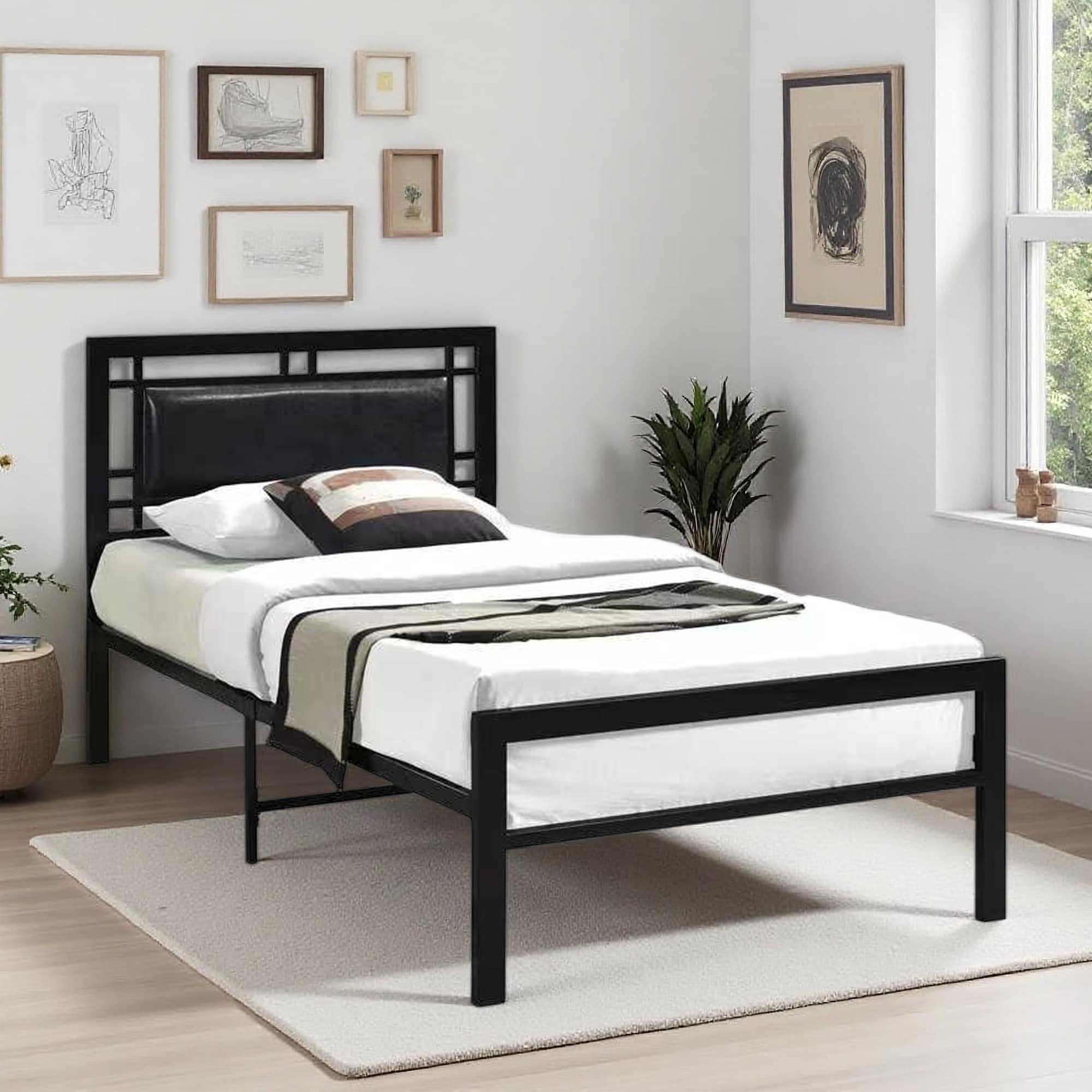 Metal Platform Bed Frame with Headboard & Footboard and No Box Spring Needed