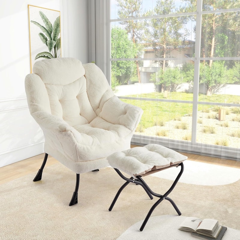Lazy Chair with Ottoman, Modern Lounge Accent Chair, Leisure Sofa Armchair with Footrest