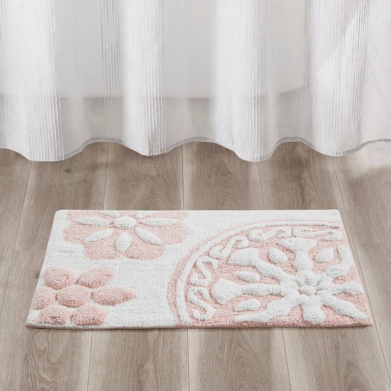 Medallion Cotton Tufted Bath Rug For Bath Room - Pink