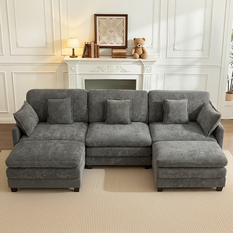 MCombo 111.8'' Modular Sectional Sofa Couch with Reversible Ottoman for Living Room, L Shaped Sofa, FSC Certified