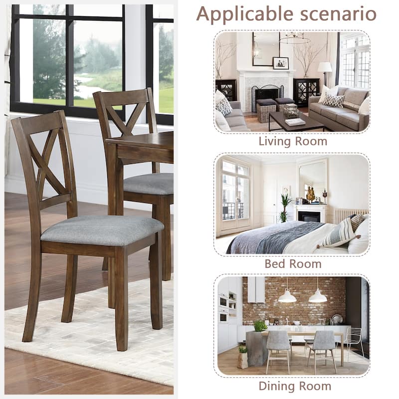 GDFStudio - Savoy Farmhouse Linen Upholstered Ergonomical Wooden Dining Chairs Set, Padded Seat & Non-slip Feet Pads, Set of 4