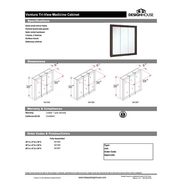 Shop Design House 541359 36 Framed Triple Door Mirrored Medicine