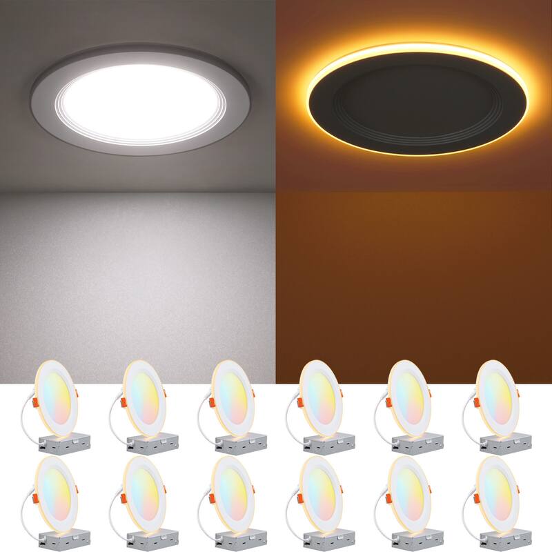 6" 5CCT LED Recessed Light, Anti-Glare Baffle Trim Night Light, CRI90 - 12pack - 12pack