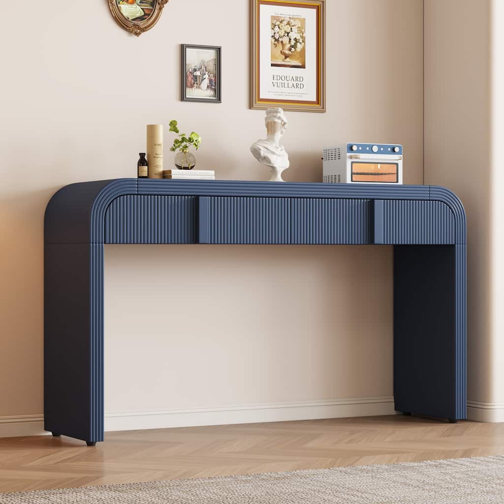 55" Modern Console Table with 2 Drawers and Adjustable Foot Pads for Entryway or Living Room
