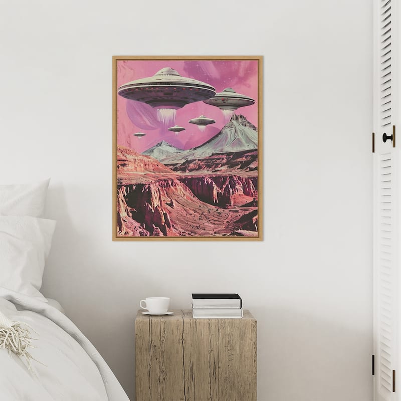 UFOs Canyon Landing by Samantha Hearn Framed Canvas Wall Art Print - Sylvie Natural