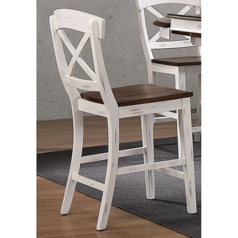 Transitional X-Back Cocoa Brown Cotton White Counter 5-Piece Set