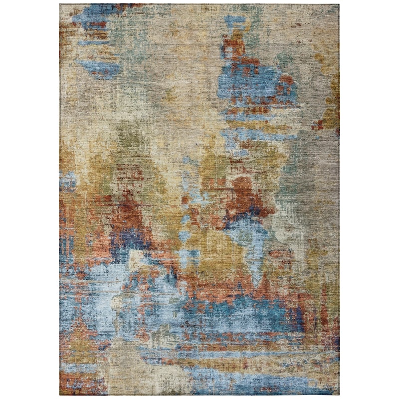 Machine Washable Indoor/ Outdoor Abstact Contemporary Chantille Rug