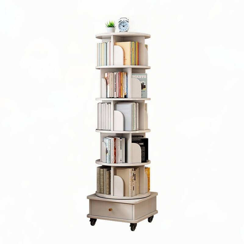 6 Tier Display Round Spinning Bookshelf with Wheels,Warm White