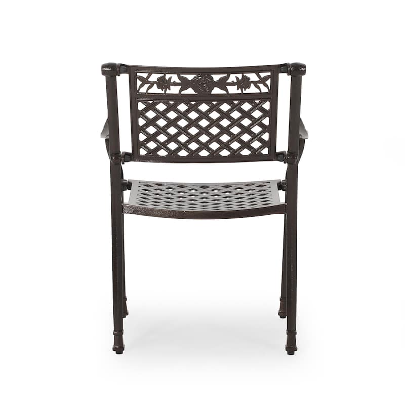 Roomfitters Cast Aluminum Outdoor Chair Set with Lattice Backrest and Classic Arm Design for Patio or Garden Seating, Bronze
