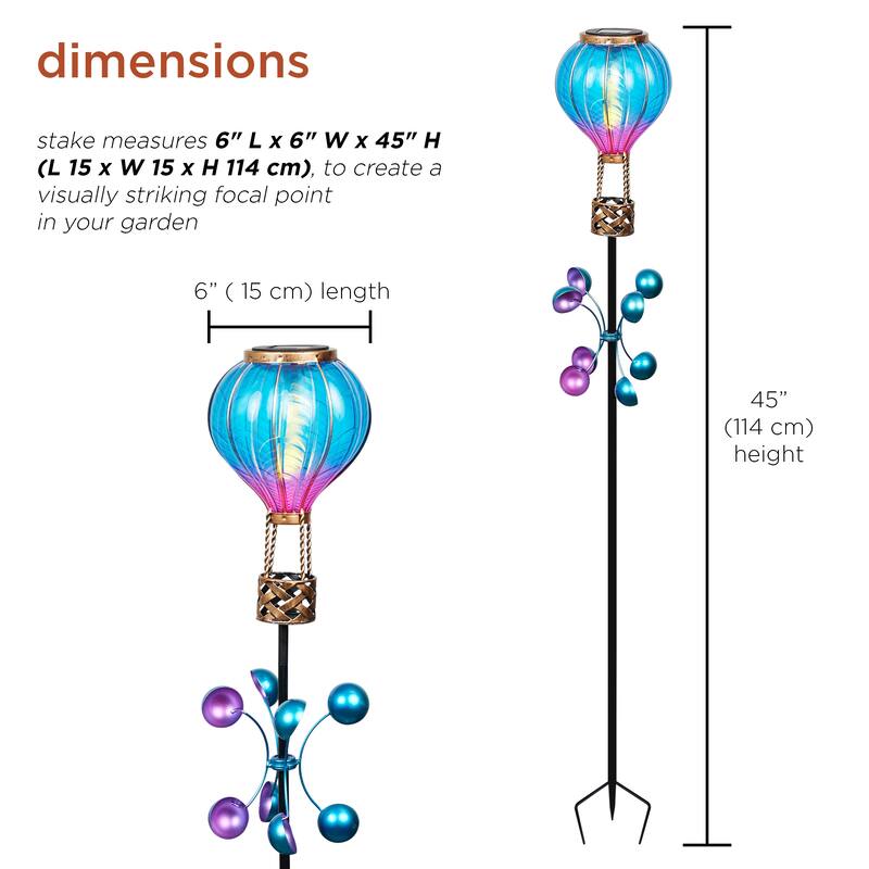Solar Blue/Purple Hot Air Balloon Spinning Garden Stake w/LED