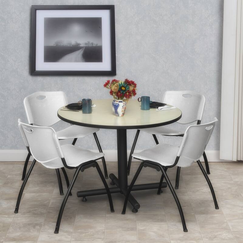 36" Round Breakroom Table- Maple & 4 'M' Stack Chairs- Grey - 36