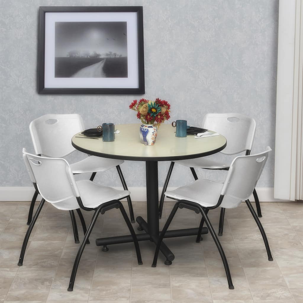 36" Round Breakroom Table- Maple & 4 'M' Stack Chairs- Grey - 36