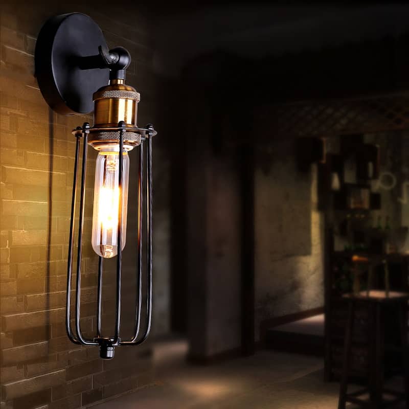 Vintage Industrial Black & Bronze Edison Cage Wall Sconce