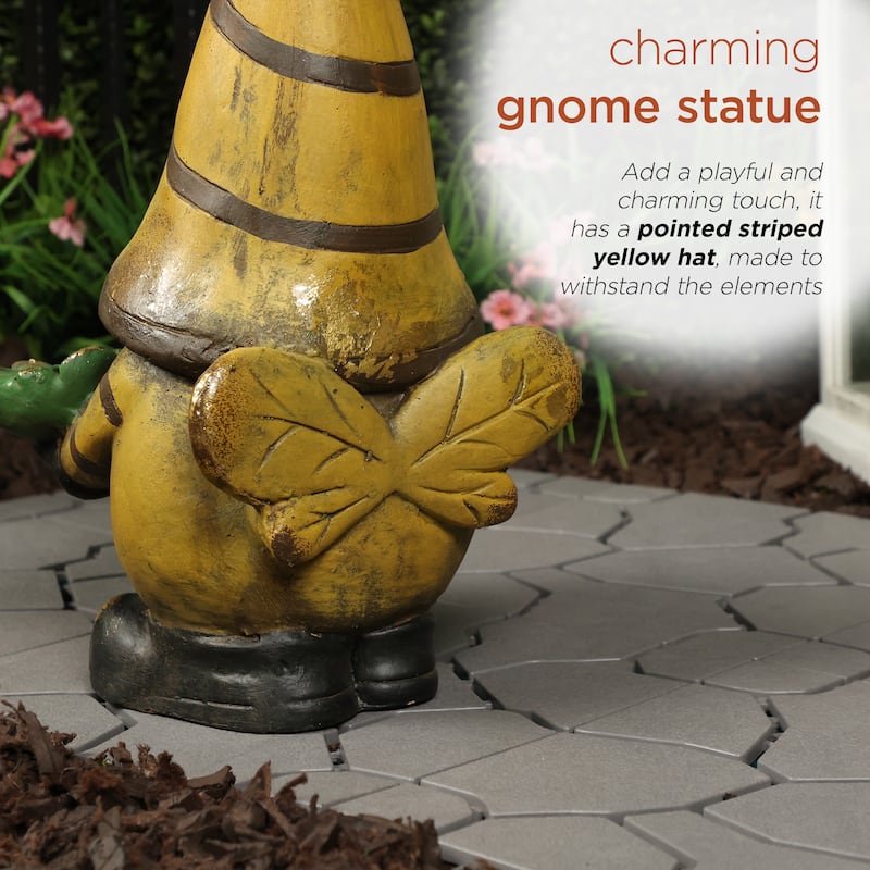 Vintage Gnome Holding Leaf w/ Striped Yellow Hat