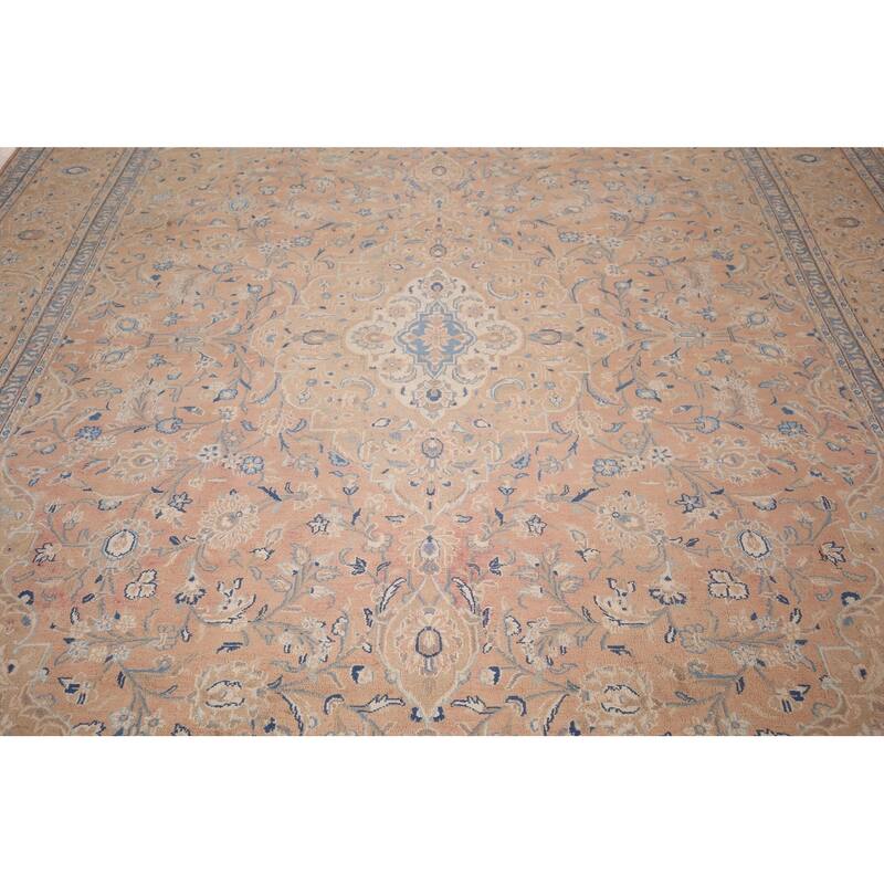 Traditional Mashad Persian Vintage Area Rug Hand-Knotted Wool Carpet - 9'4"x 12'5"