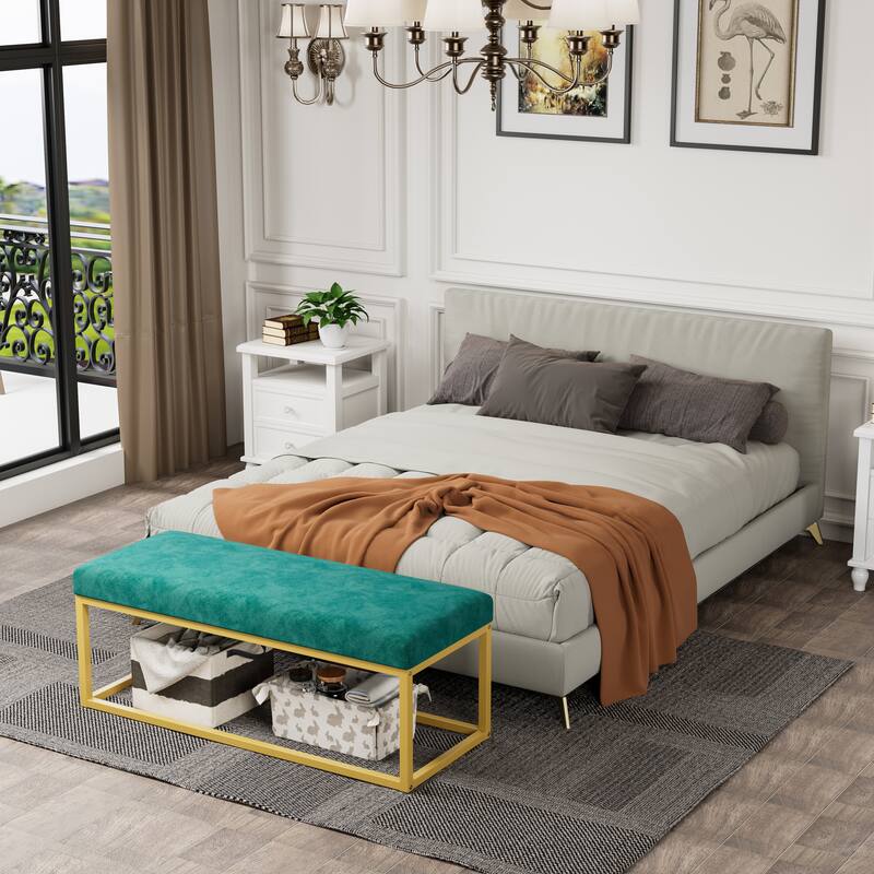 Storage Bench for Entryway, Bench with Steel Frame, Synthetic Leather, Living Dining Room, Mid-Century Modern, Loads 600 lb