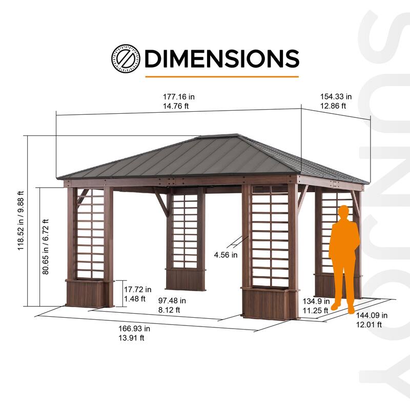 Sunjoy Aluminum Frame Hardtop Gazebo with Planters Outdoor Patio For Gardens, Patios, Lawns