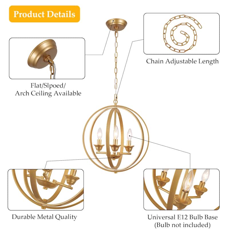 3-Light Farmhouse Globe Chandelier for Dining Room Kitchen Island
