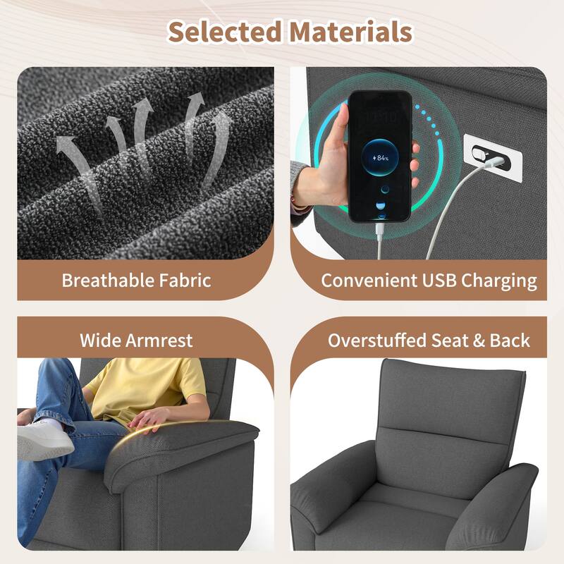 Wall Hugger Recliner,Zero Wall Power Recliner Chair,Electric Recliner for Living Room,Fabric Reclining Armchair,USB Port(Type-C)
