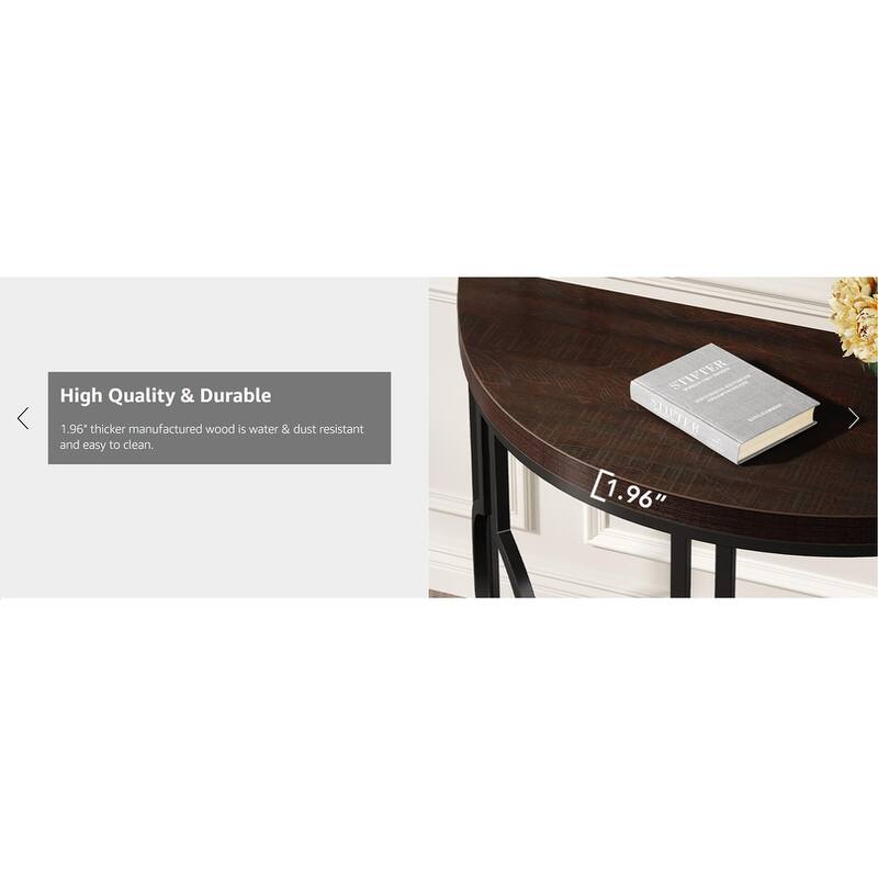 43" Industrial Half Moon Console Table with Geometric Base for Living Room, Hallway, Foyer, Entrance