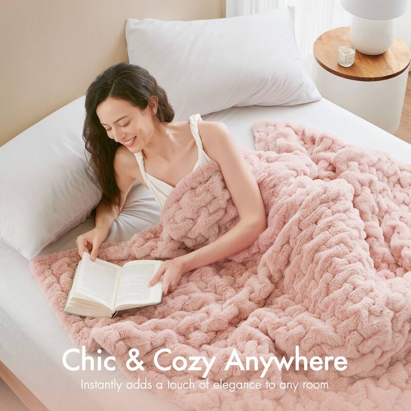 Madison Park Ruched Fur Throw