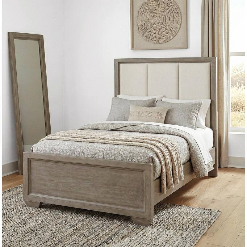 Roundhill Furniture Ennesley Gray Wood Upholstered Panel Bed