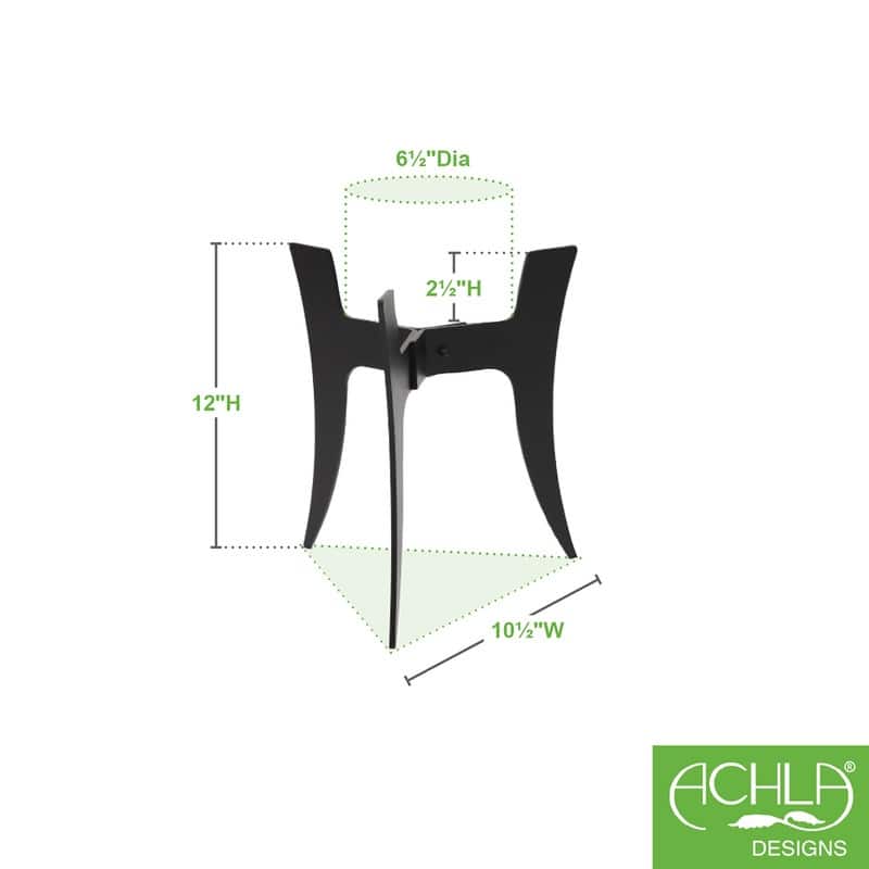 Achla Designs Small Indoor Outdoor Ibex I Plant Stand With Curved Legs, 12 Inch Tall, Black Powder Coat Finish