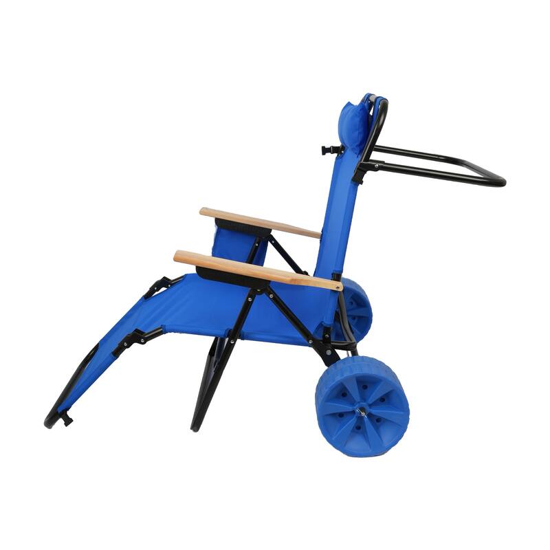 Beach Cart Chairs With Wheels 2 in 1 Foldable Beach Lounge Chair With Integrated Wagon Pull Cart Perfect for Backyard Pool