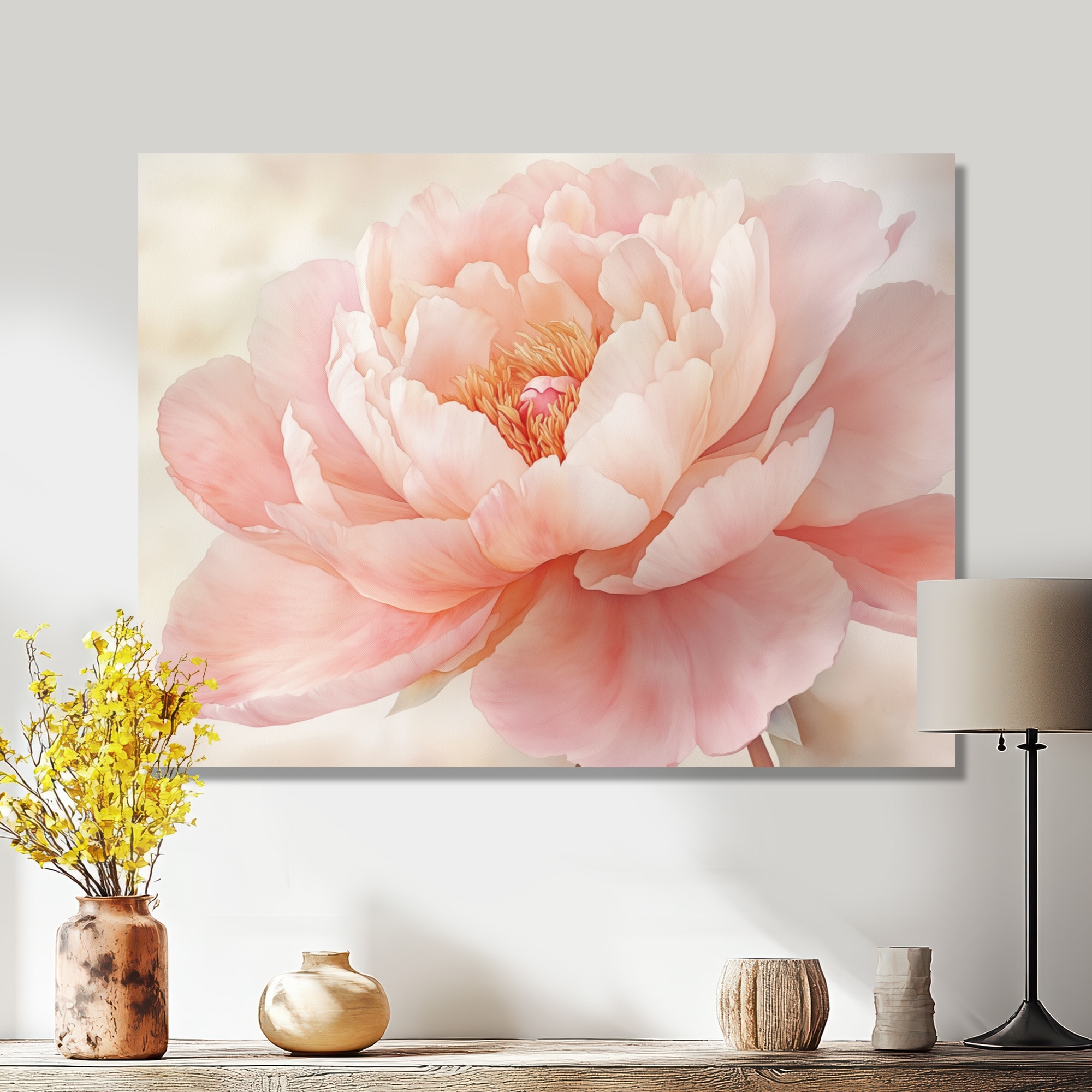 Designart Blush Peony Summer Blossom - Floral Wrapped Canvas Wall Art Print