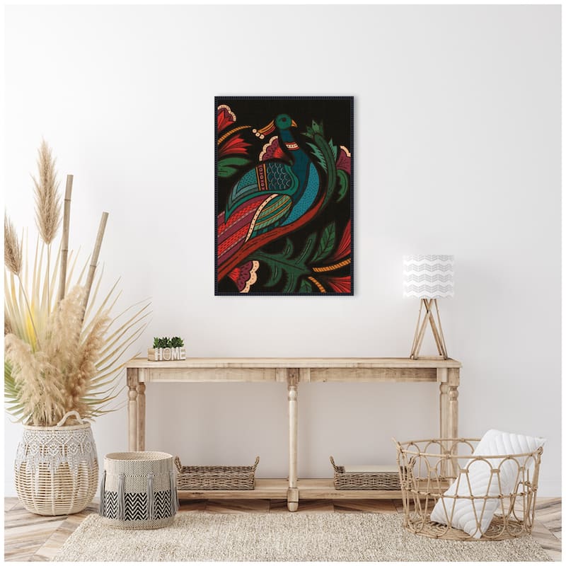 Kate and Laurel Sylvie Peacock Framed Canvas by Carey Copeland