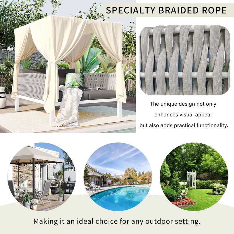 U - Style Outdoor Patio Sunbed with Curtains, High Comfort for Multiple Scenarios