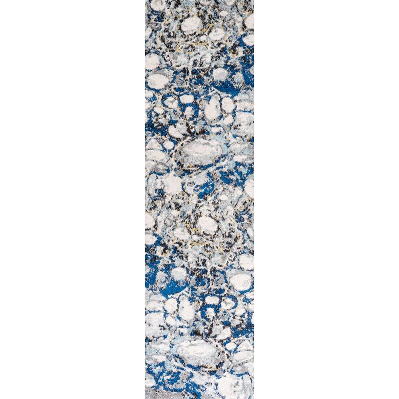 JONATHAN Y Linear Marbled Abstract Area Rug - 2 X 8 - Dark Gray/Blue