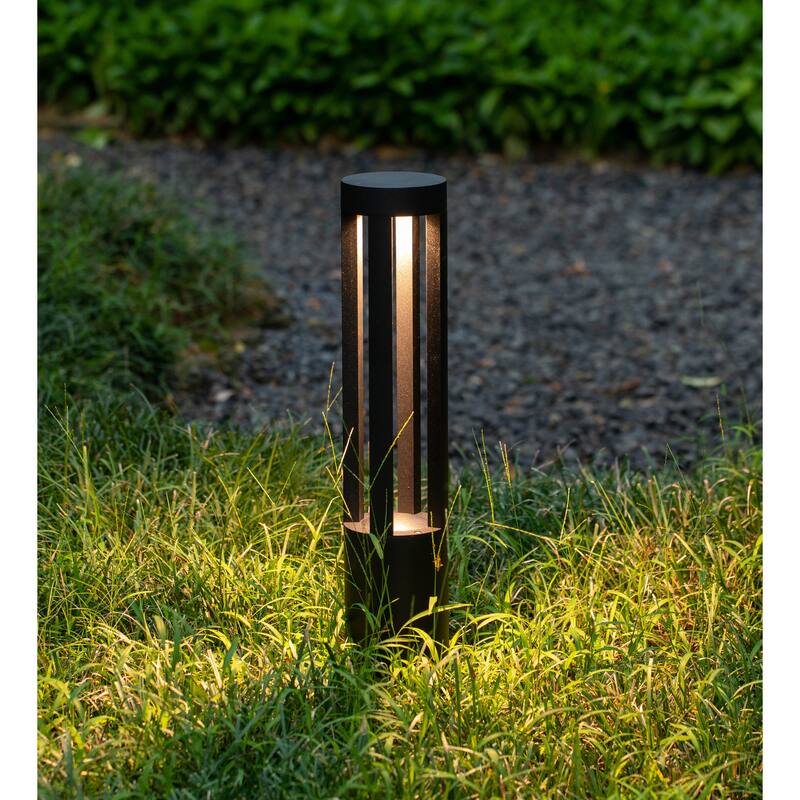 Round Black LED Garden Aluminum Light, Decorative Outdoor Bollard Light for Garden, Pathway, and Driveway