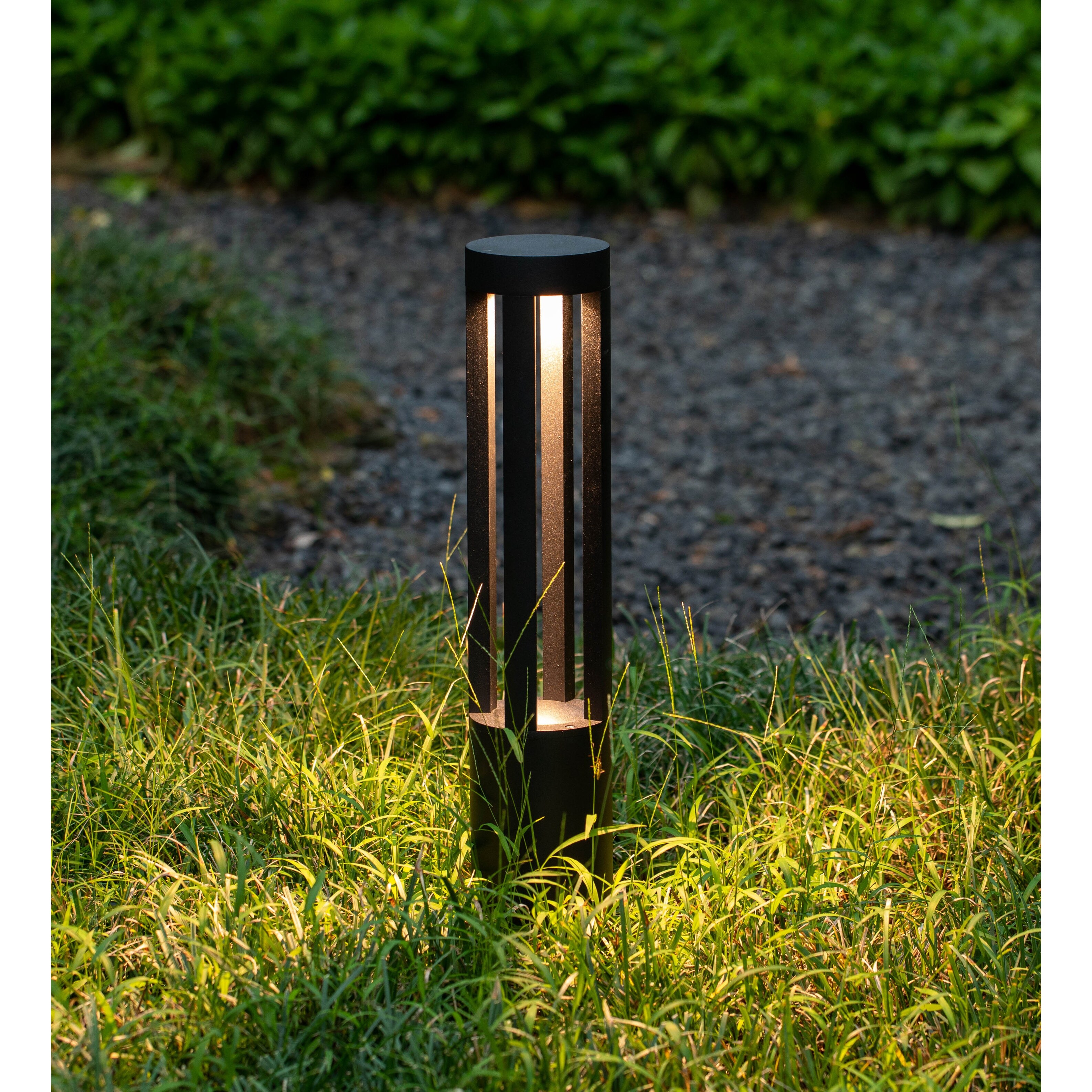 Round Black LED Garden Aluminum Light, Decorative Outdoor Bollard