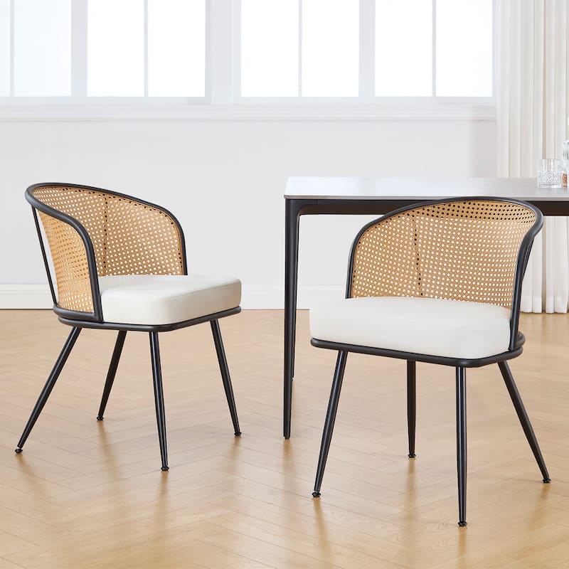 Upholstered Rattan Dining Chairs with Metal Legs Set of 2/4 - 29.92"H x 20.5"W x 23.03"D