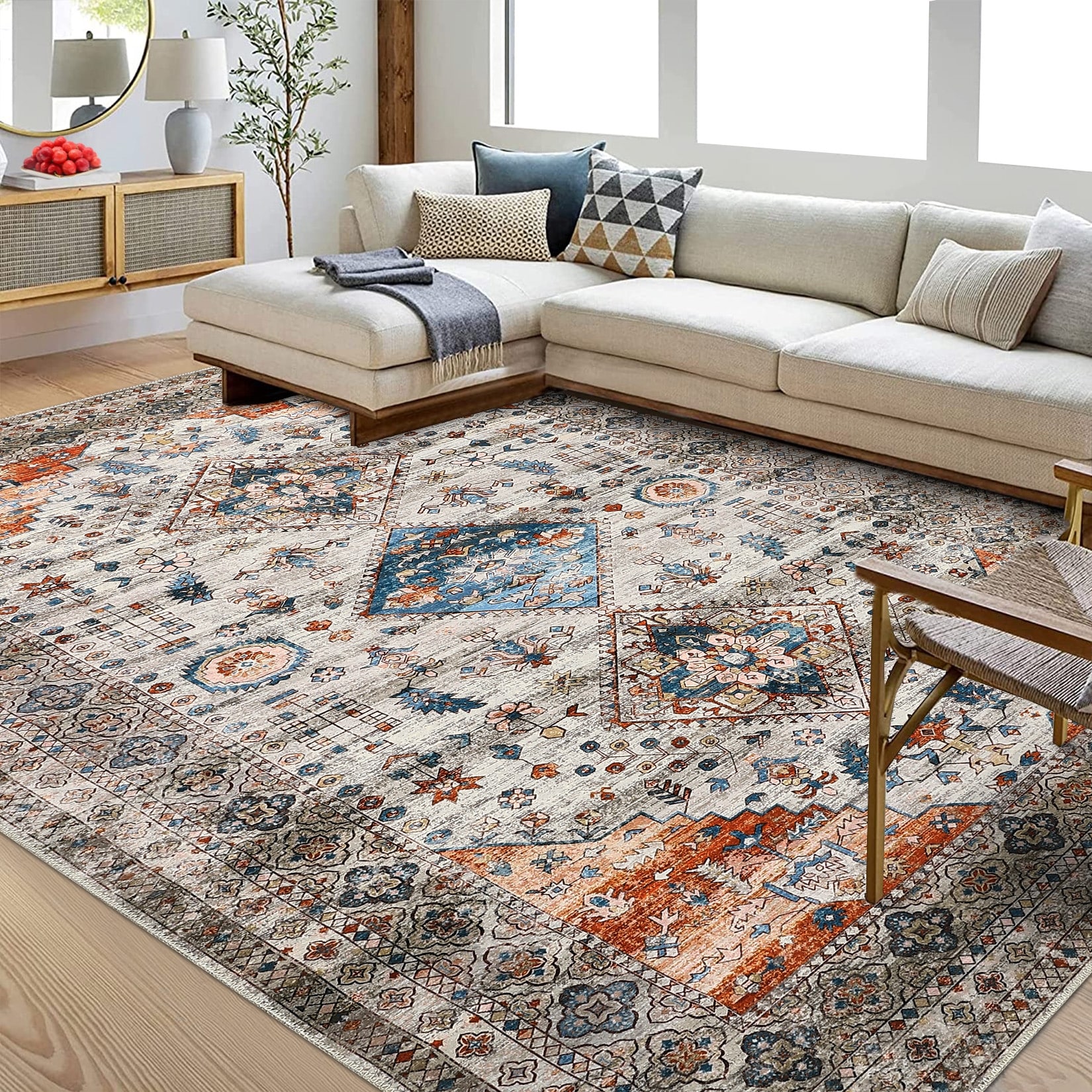 Garvee Traditional Stacked Medallion Print Area Rug